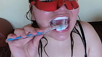 Sloppy face fuck and teeth brushing with semen
